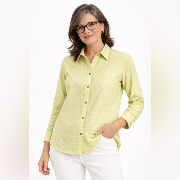 Chico's Tops - Chico’s Women’s Size 1 (M) Lime Green Spotted Button Up Shirt Long Sleeve Spring